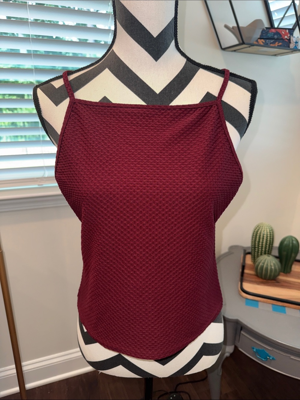 Asos Y2K Style Textured Burgundy Top with Square Neck
